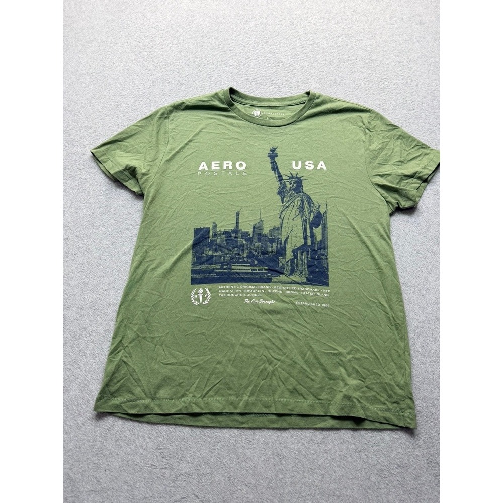 Aeropostale Mens Large Green Statue of Liberty NYC Graphic T-Shirt Short Sleeve